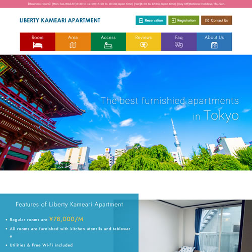 埼玉県吉川市のホームページ制作WEB FOREST(ウェブフォレスト)で制作した「外国人向け、短期・長期賃貸の亀有のマンスリーアパート リバティ亀有アパートメント